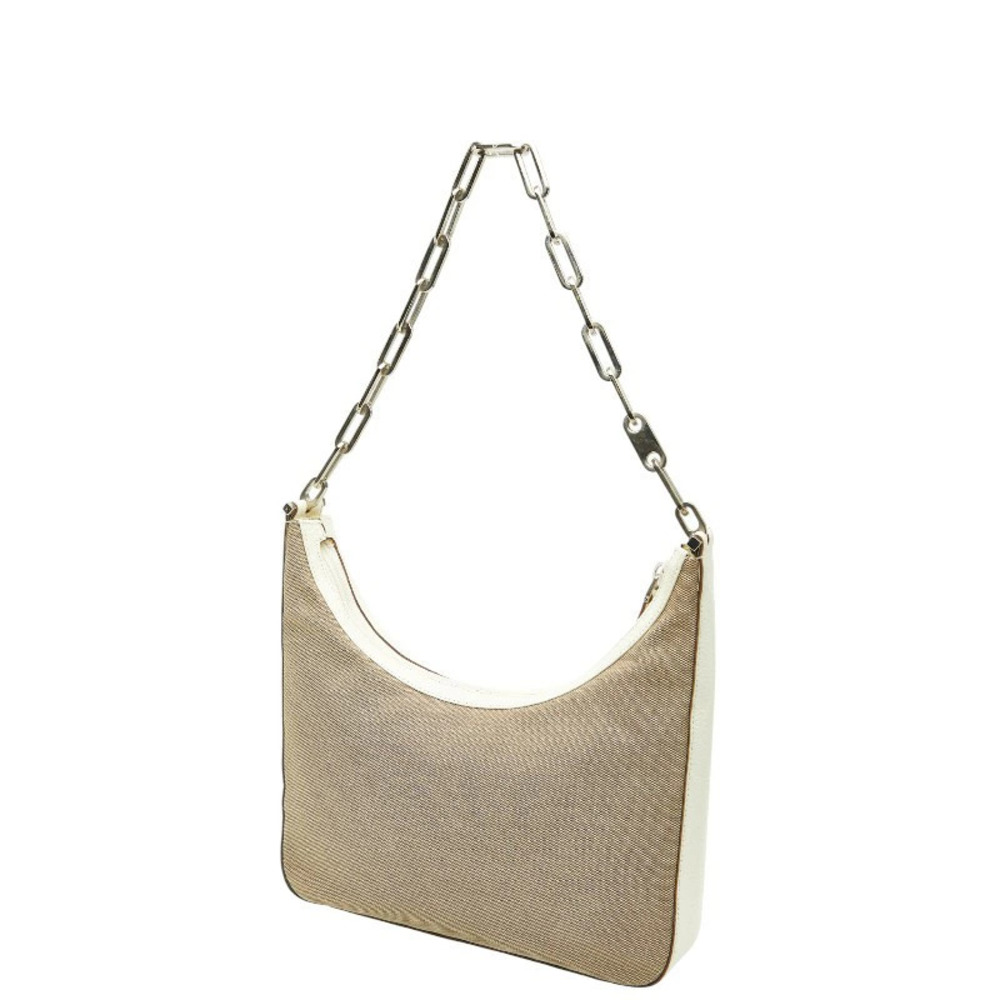 Gucci Chain Canvas Leather Bag Beige White Hobo